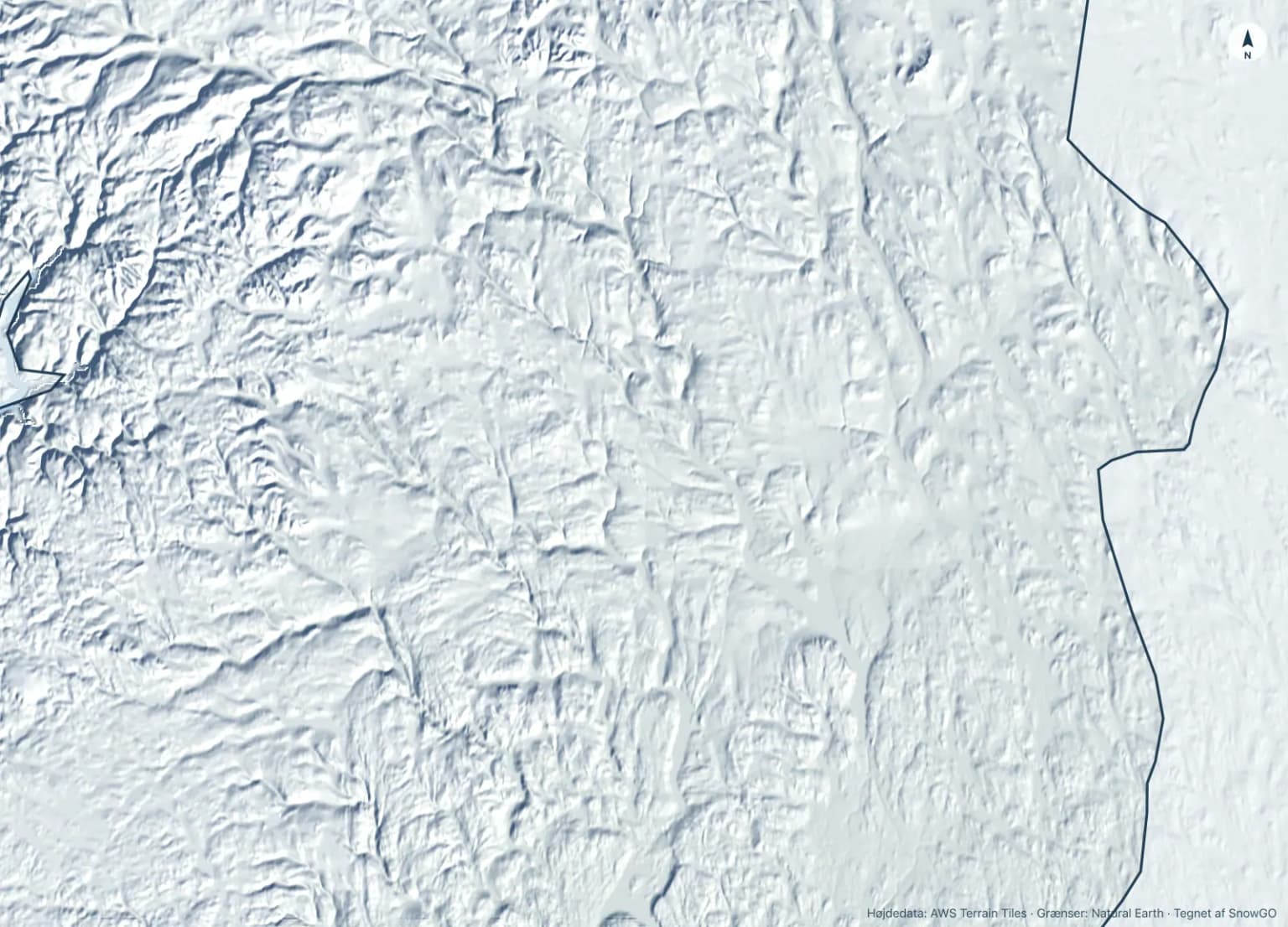 Relief-kort over Norge med skiområdernes placering